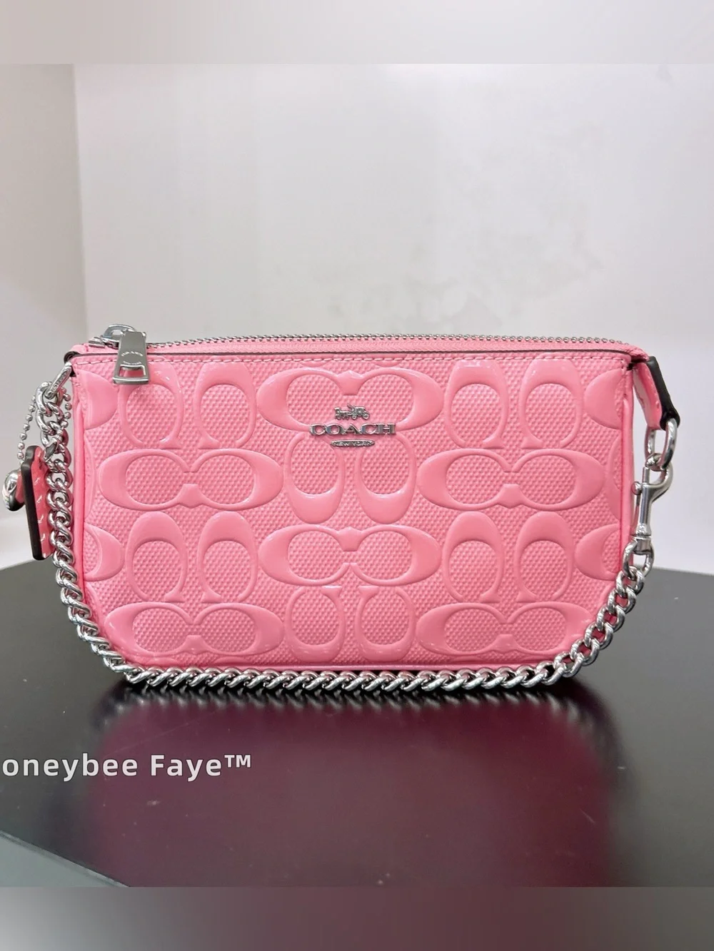 NWT Coach Nolita 19 In Signature Leather With Heart Charm CCZ27 Silver Pink